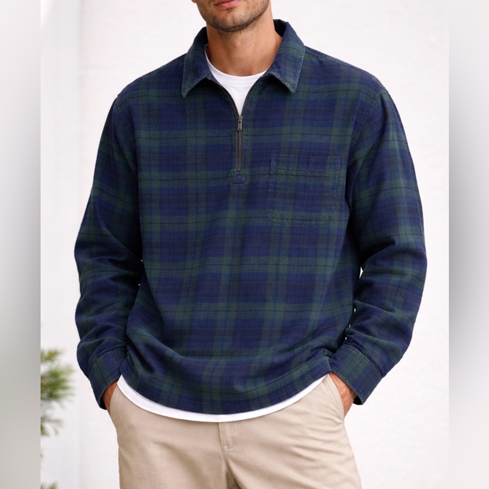 Kith Corduroy Quarter Zip shirt Men’s Medium plaid‎ like NEW
